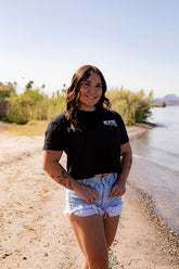 Epic lifestyle Black & Grey CHECKERED LOGO BLACK CROPPED T-SHIRT