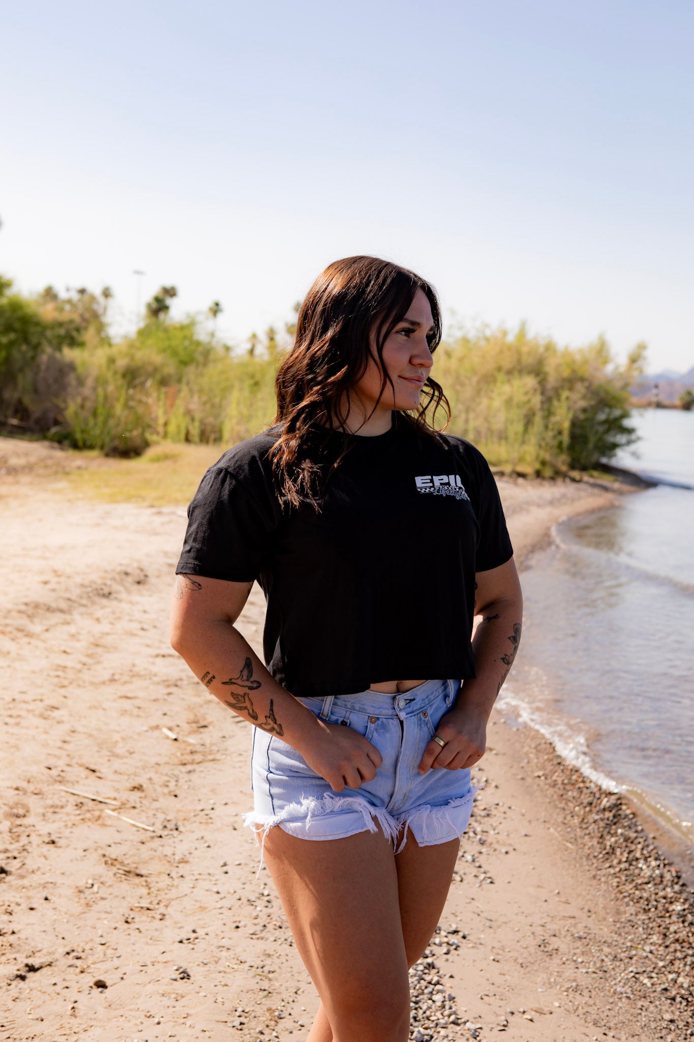 Epic lifestyle Black & Grey CHECKERED LOGO BLACK CROPPED T-SHIRT