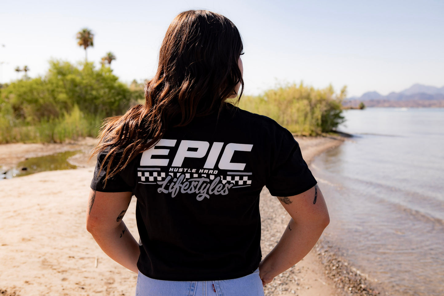 Epic lifestyle Black & Grey CHECKERED LOGO BLACK CROPPED T-SHIRT