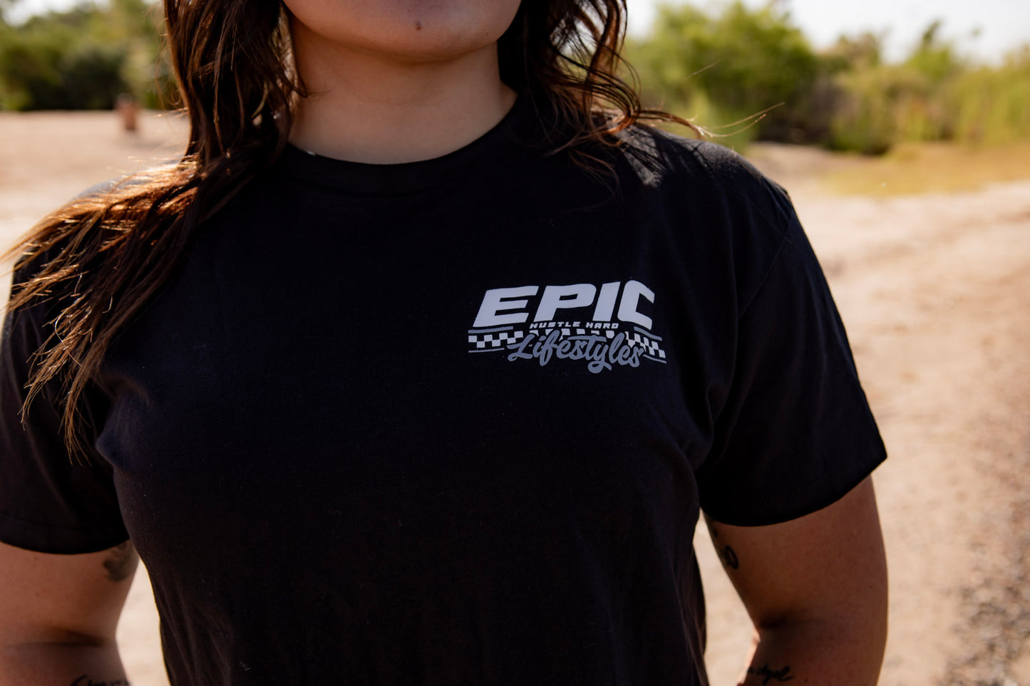 Epic lifestyle Black & Grey CHECKERED LOGO BLACK CROPPED T-SHIRT