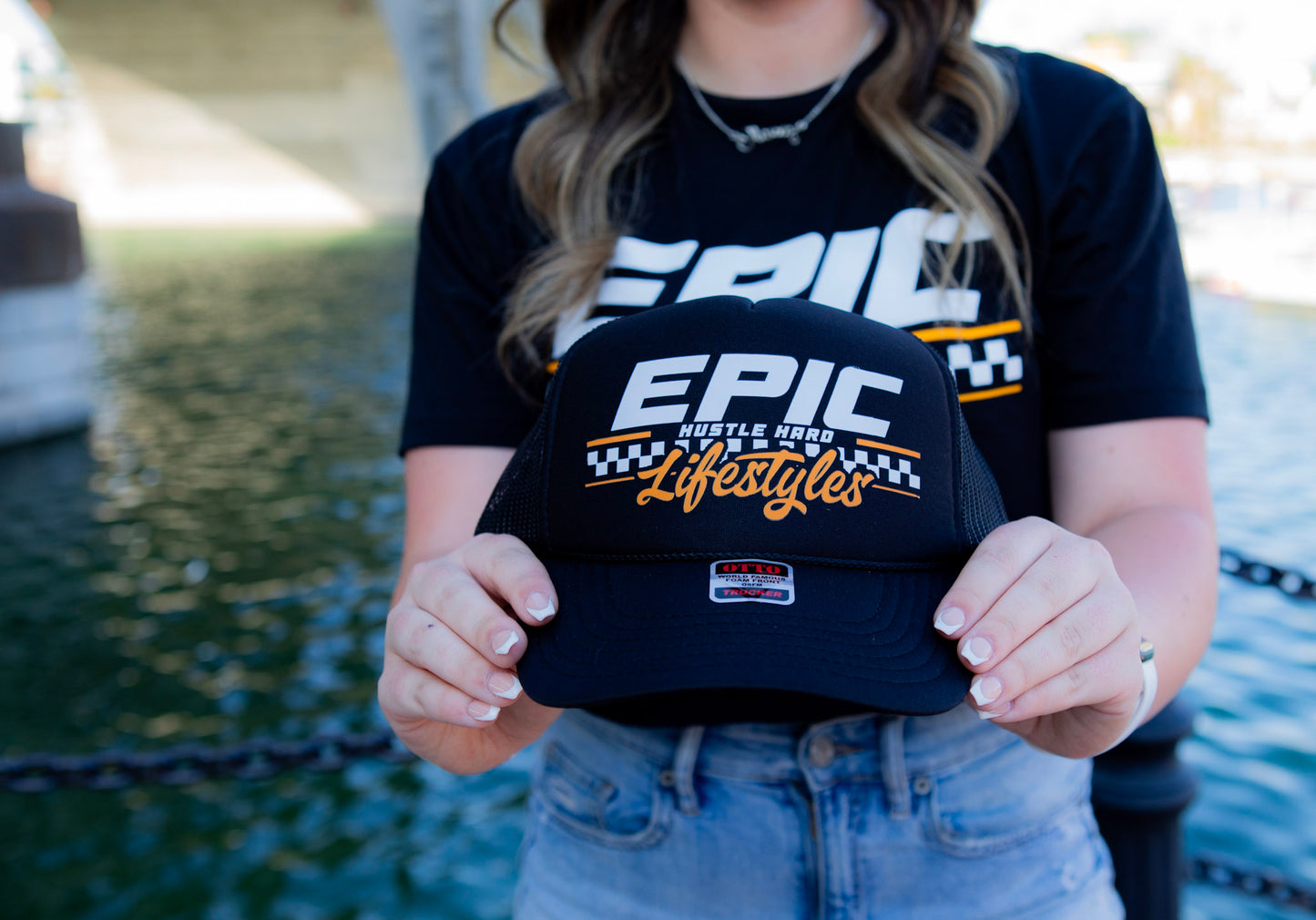 Epic Lifestyles trucker hats Black Checker logo
