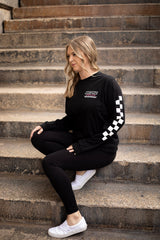 Epic Lifestyles Women's Black Checkers pink logo Long sleeve T-shirts