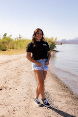 Epic lifestyle Black & Grey CHECKERED LOGO BLACK CROPPED T-SHIRT