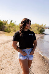 Epic lifestyle Black & Grey CHECKERED LOGO BLACK CROPPED T-SHIRT