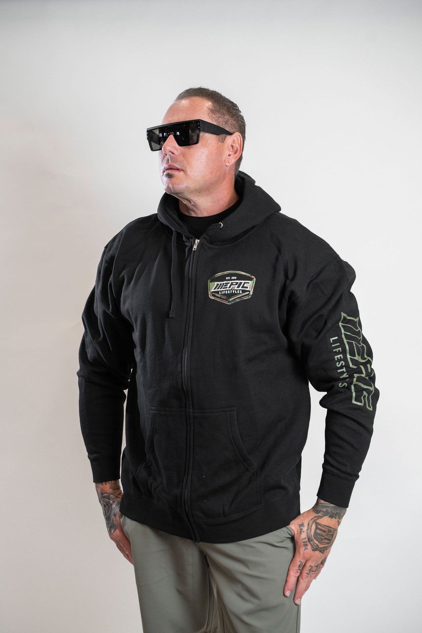 Epic lifestyle Black Midweight zip up hoodies Camo