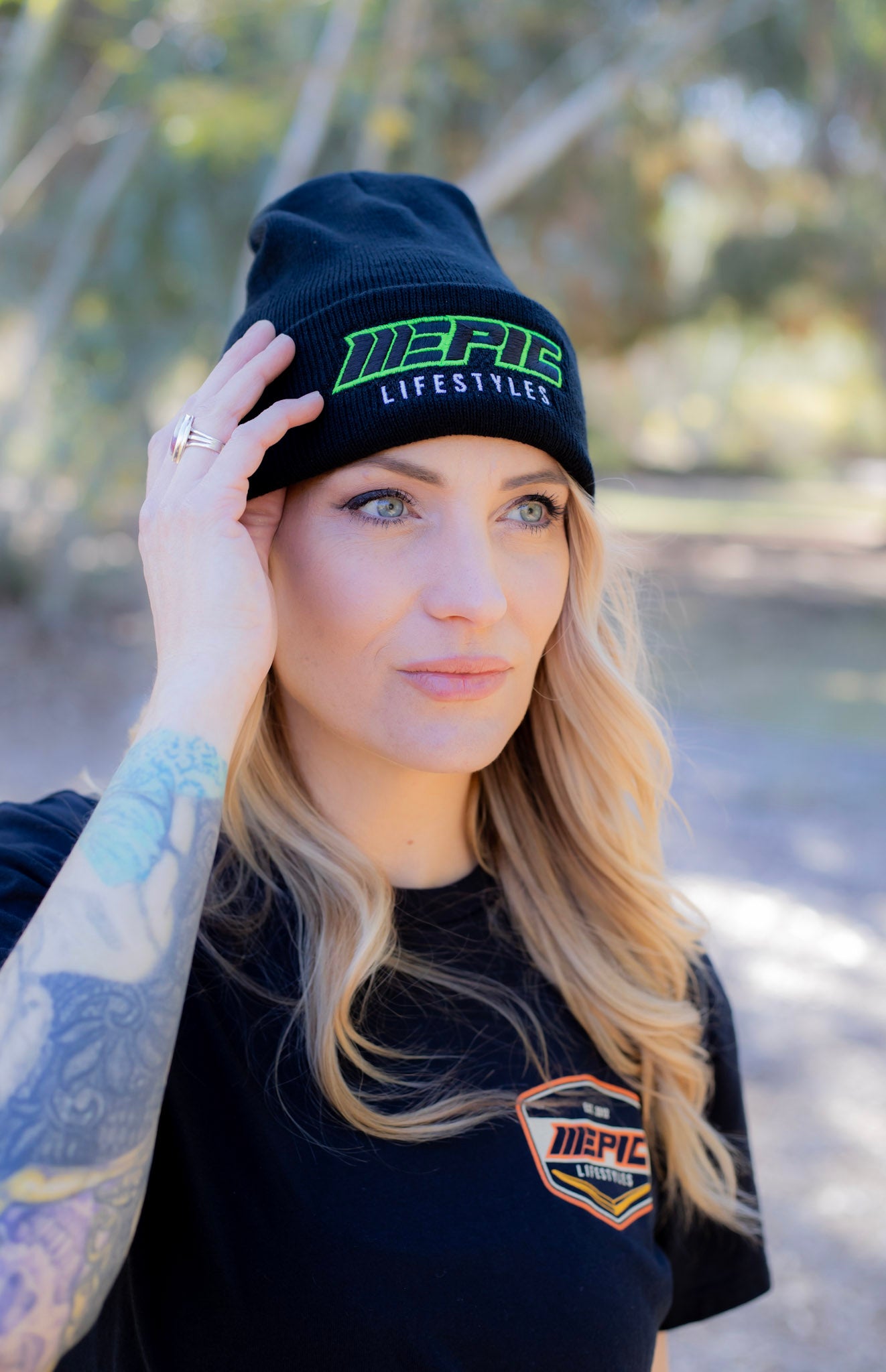 Epic Lifestyles  Beanies in Black Green logo