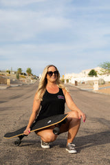 Epic Lifestyles Women's Black razor back Flowy tank top Neon pink checker logo